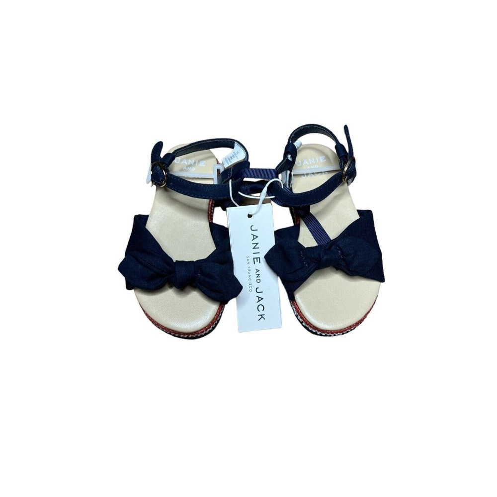 NWT Janie And Jack Toddler Girls Navy/White/Coral Sandals Size 7 ($56)